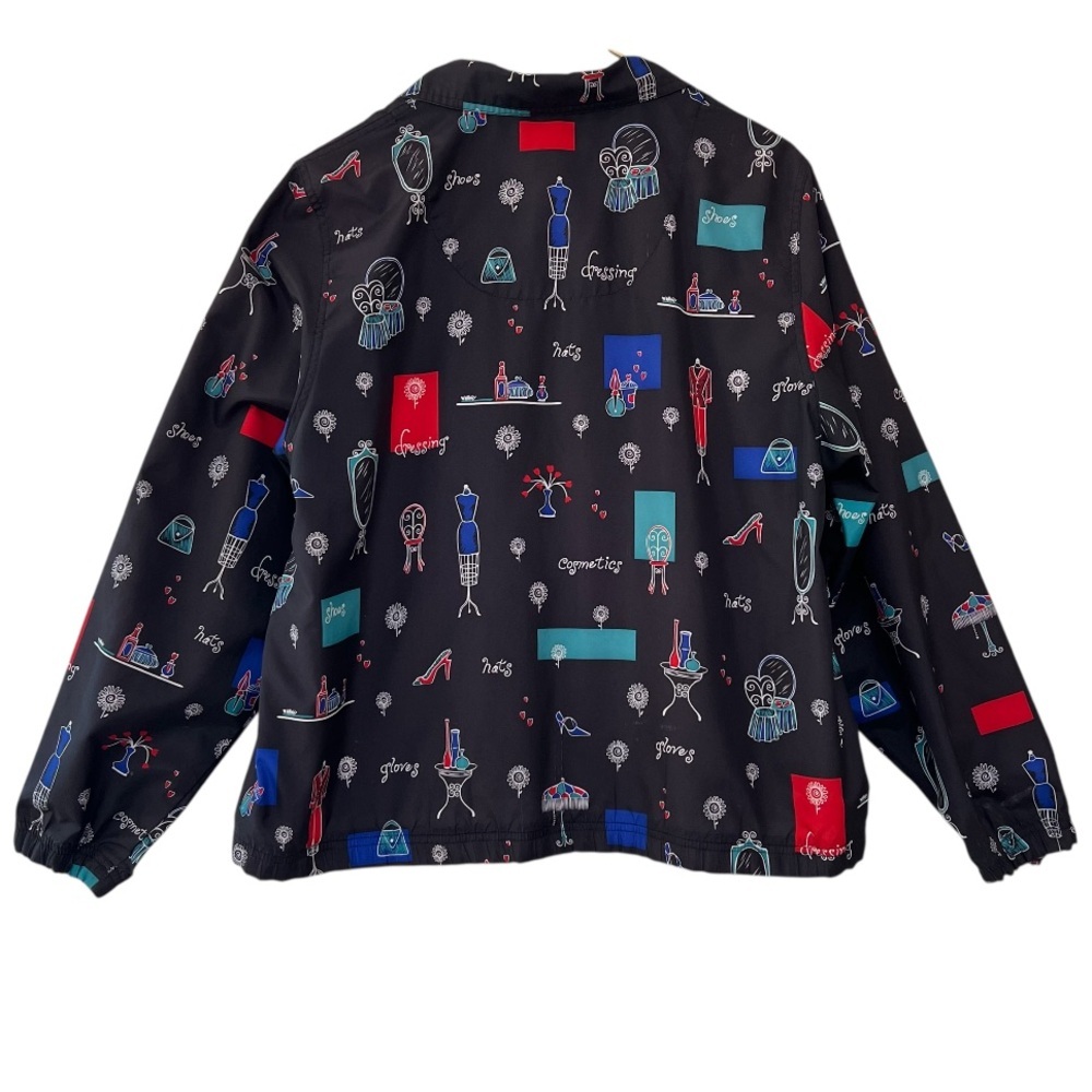 Vintage Koret Sport Novelty Print Windbreaker Jacket Black Zip Front M - Picture 6 of 11